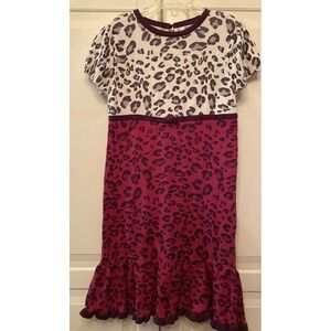 Hartstrings Sweater‎ Dress Size 7-8 Plum Animal Print Short Sleeve Ruffle Pink